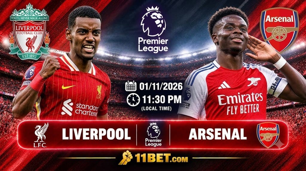 11BET Soi kèo bóng đá Liverpool vs Arsenal vào lúc 23h30 ngày 01/11/2026: Đại chiến Anfield