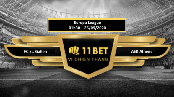 11BET Tip bóng đá FC St. Gallen vs AEK Athens , hôm nay 25/09/202